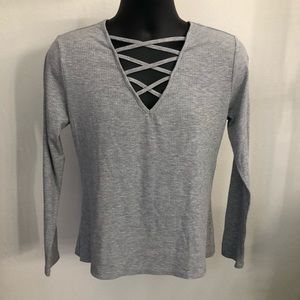 Mossimo Ribbed Gray Long Sleeve T Shirt Ribbed L